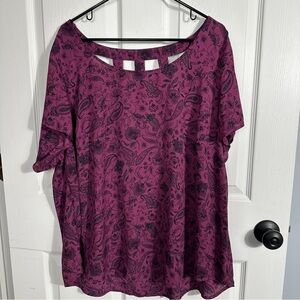 Torrid short sleeved shirt, 2x, magenta/black, strappy back, fall, flowy